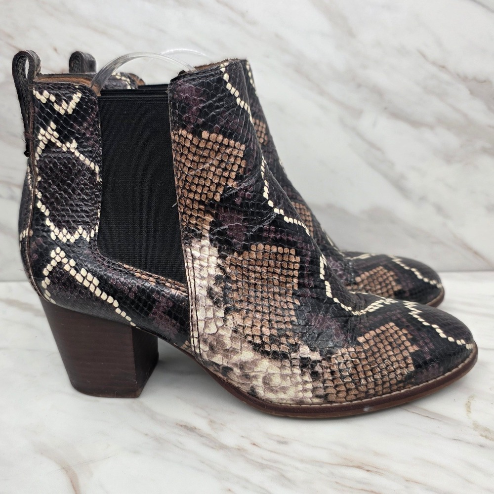 Madewell Snakeskin Embossed Leather Chelsea Ankle Boots Brown Black Size 7.5